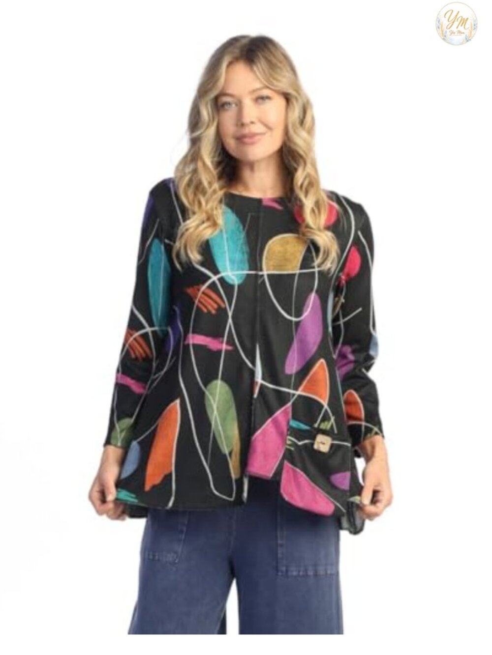 Women's A-Line Tunic 3/4 Sleeve Round Neck Knit Top with Pocket